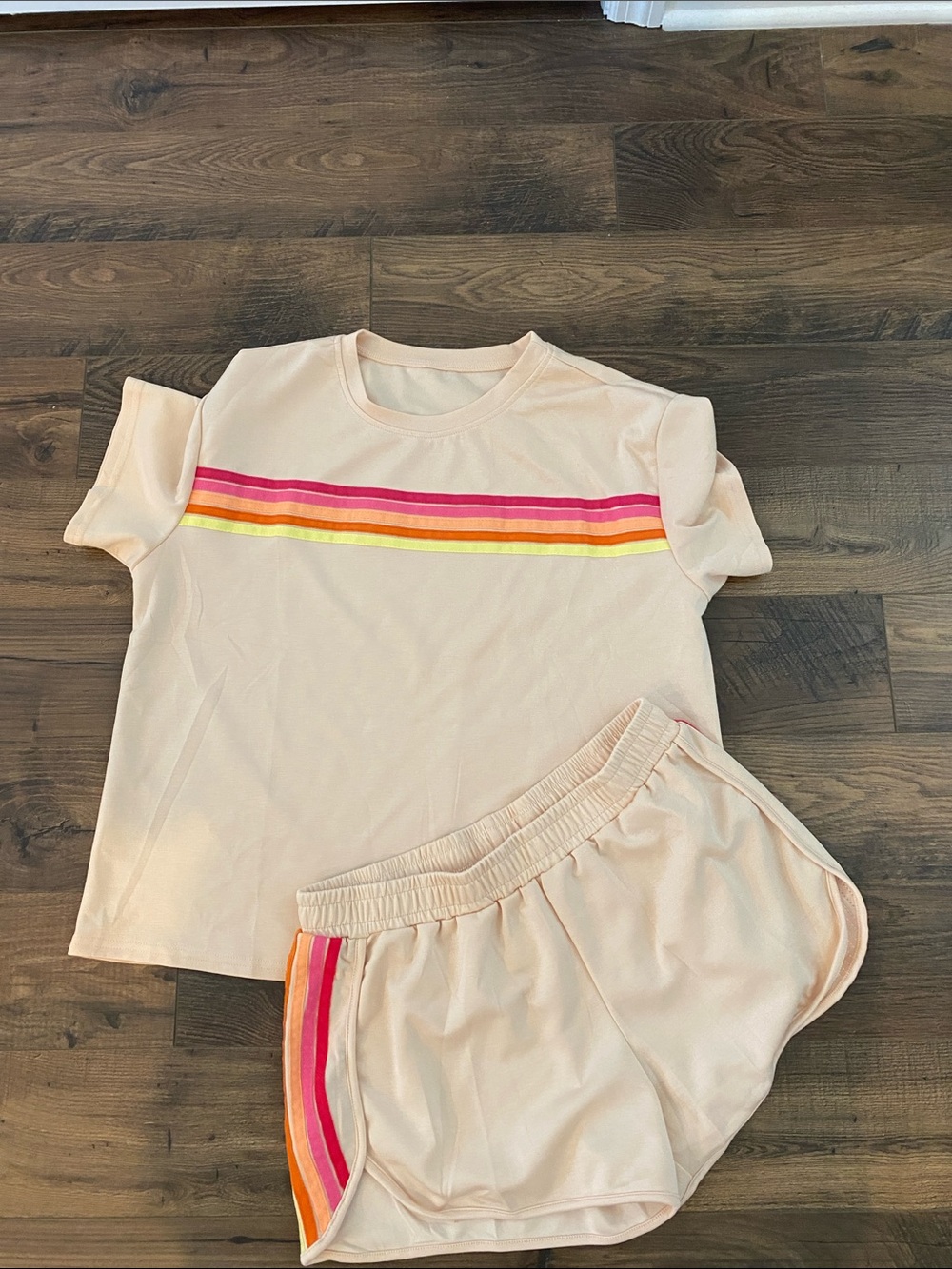 Lounge set - Light Peach with Pink & Orange Stripe